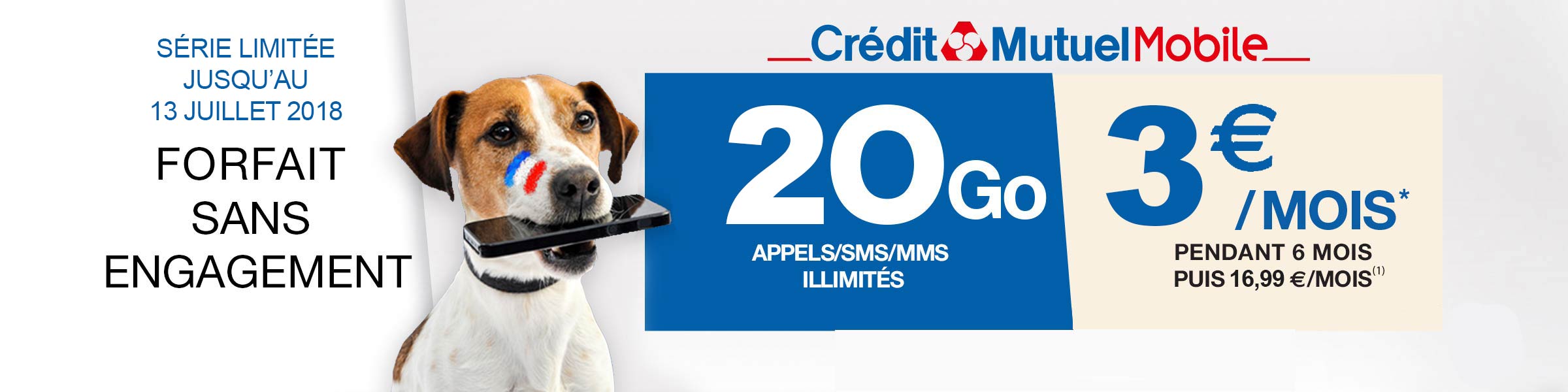 Série limitée jusqu'au 13 juillet 2018 : 20Go sans engagement pour 3€/mois pendant 6 mois puis 16,99€/mois