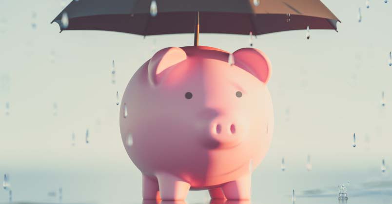 Tirelire cochon sous un parapluie